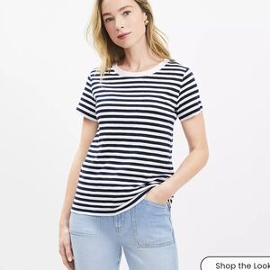 LOFT Navy and White Striped Everyday Crew Tee Size XL